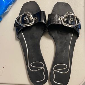 Zara Black Slide Sandals with Silver Buckle Detail